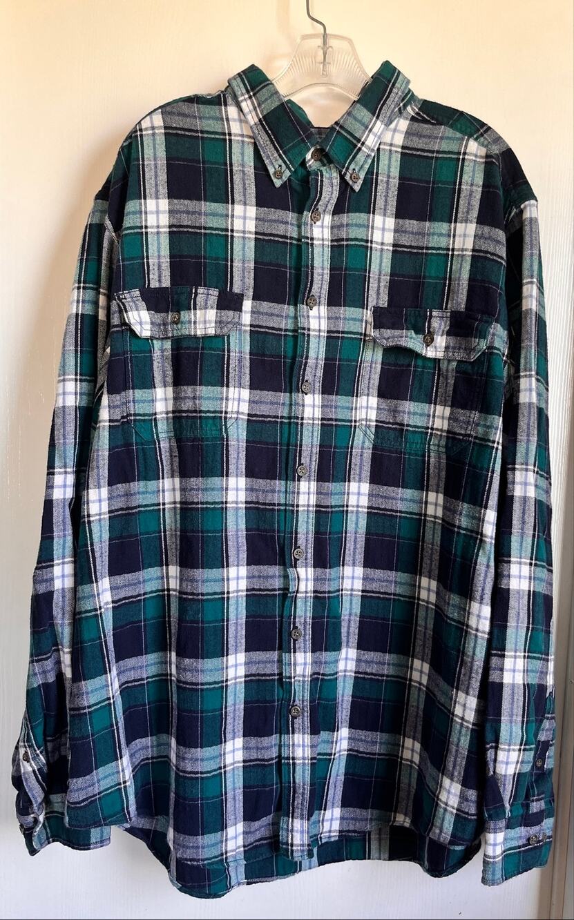 Faded Glory Flannel Shirt 2XLT Mens Green Navy Plaid Button Down Big Tall
